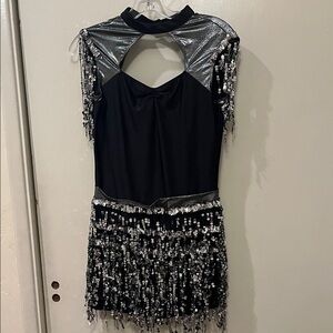 Revolution Dancewear adult large Black and Silver Fringe shorts jumper